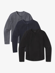 Cotton Waffle Curved Hem Henley 3-Pack