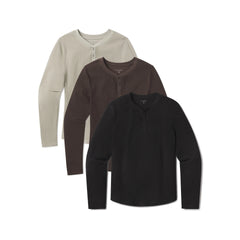 Cotton Waffle Curved Hem Henley 3-Pack