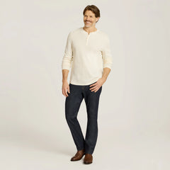 Cotton Waffle Curved Hem Henley