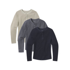 Cotton Waffle Curved Hem Henley 3-Pack