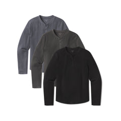Cotton Waffle Curved Hem Henley 3-Pack