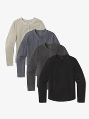 Cotton Waffle Curved Hem Henley 4-Pack