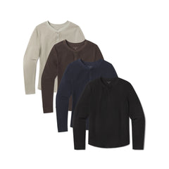 Cotton Waffle Curved Hem Henley 4-Pack