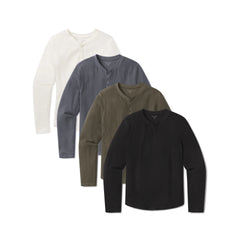 Cotton Waffle Curved Hem Henley 4-Pack