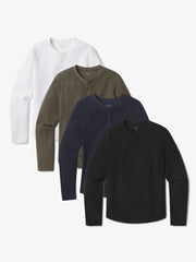 Cotton Waffle Curved Hem Henley 4-Pack