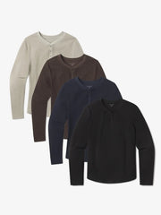 Cotton Waffle Curved Hem Henley 4-Pack