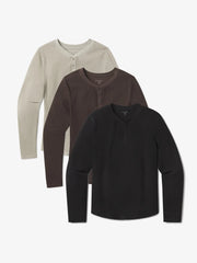 Cotton Waffle Curved Hem Henley 3-Pack