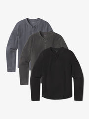 Cotton Waffle Curved Hem Henley 3-Pack