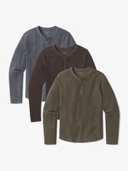 Cotton Waffle Curved Hem Henley 3-Pack