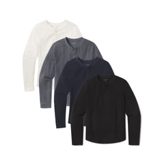 Cotton Waffle Curved Hem Henley 4-Pack