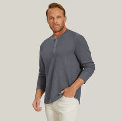 Cotton Waffle Curved Hem Henley