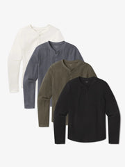 Cotton Waffle Curved Hem Henley 4-Pack