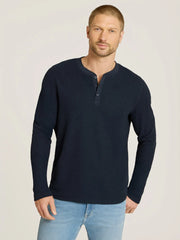 Cotton Waffle Curved Hem Henley