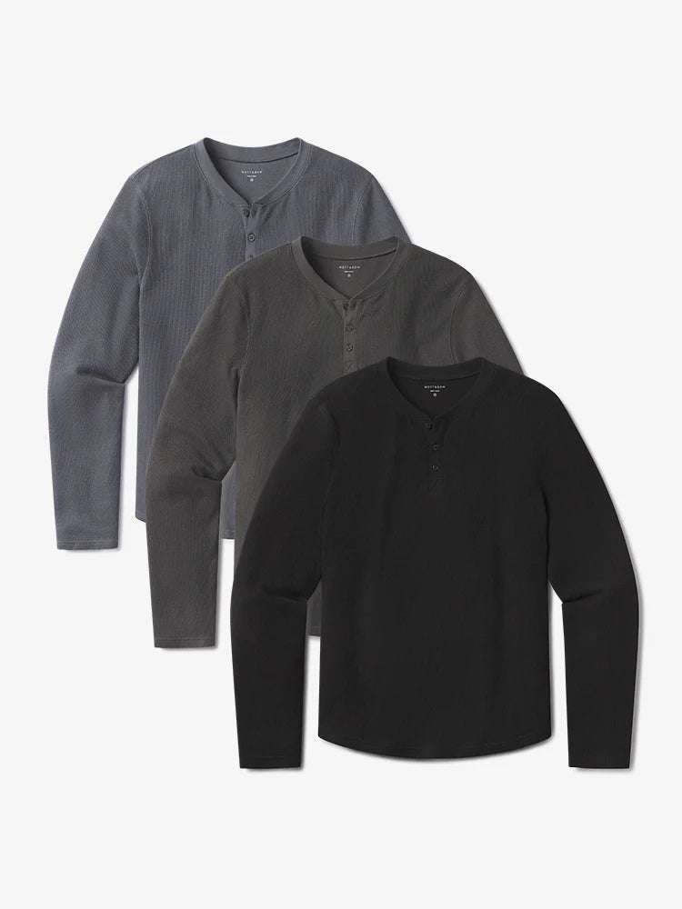 Cotton Waffle Curved Hem Henley 3-Pack