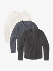 Cotton Waffle Curved Hem Henley 3-Pack