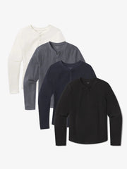 Cotton Waffle Curved Hem Henley 4-Pack