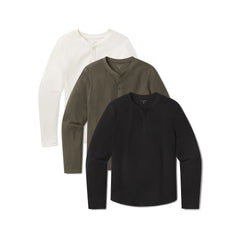 Cotton Waffle Curved Hem Henley 3-Pack