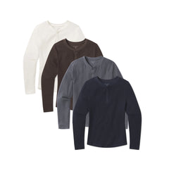 Cotton Waffle Curved Hem Henley 4-Pack