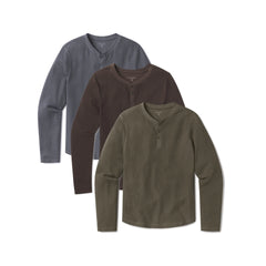 Cotton Waffle Curved Hem Henley 3-Pack