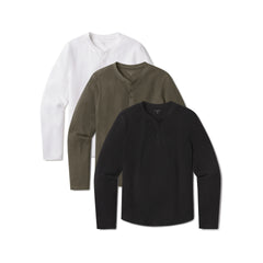 Cotton Waffle Curved Hem Henley 3-Pack