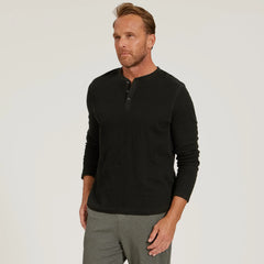 Cotton Waffle Curved Hem Henley