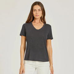 Relaxed Linen Blend V-Neck Tee