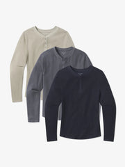 Cotton Waffle Curved Hem Henley 3-Pack
