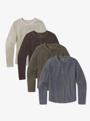 Cotton Waffle Curved Hem Henley 4-Pack