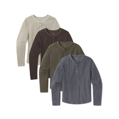 Cotton Waffle Curved Hem Henley 4-Pack