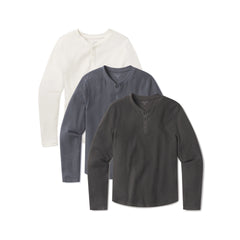 Cotton Waffle Curved Hem Henley 3-Pack