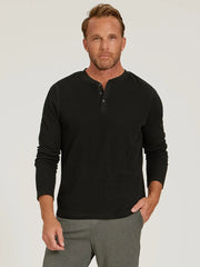 Cotton Waffle Curved Hem Henley