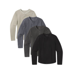 Cotton Waffle Curved Hem Henley 4-Pack